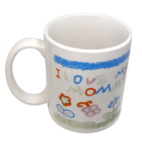 White Ceramic Coffee Tea Mug Cup "I Love My Mommy" Colorful Childlike Design - Picture 1 of 4